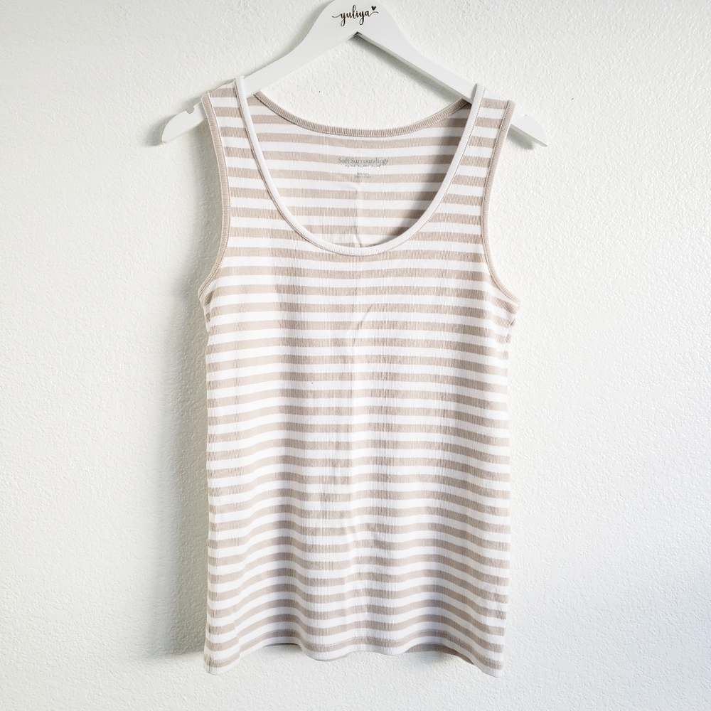 Soft Surroundings Striped Cream Tank Medium